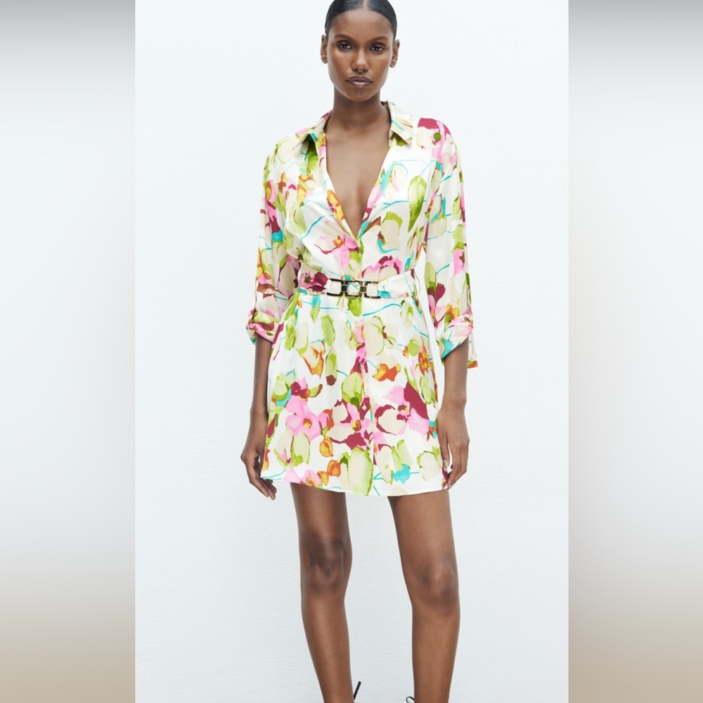 ZARA FLORAL PRINT SHIRT DRESS